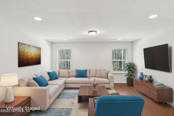 Interior, Living room, Recessed Lighting, Wood Texture Flooring