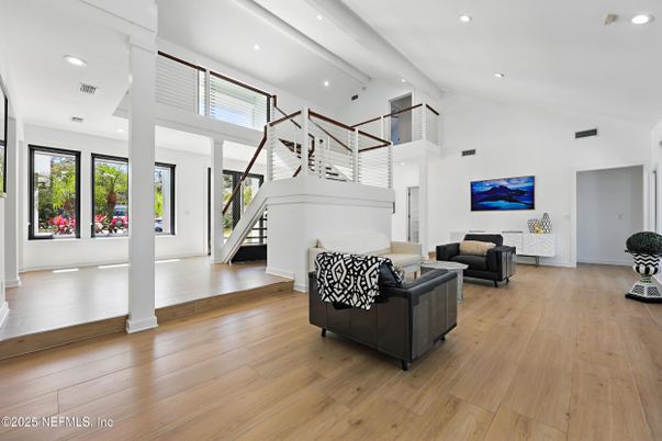 Interior, Living room, Recessed Lighting, Wood Texture Flooring
