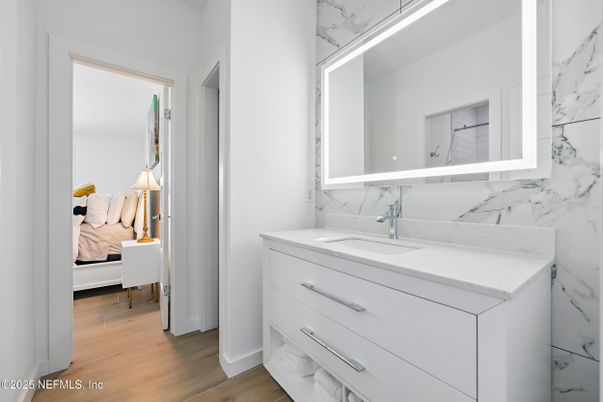 Bathroom, Bedroom, Interior, Marble Walls, Wood Texture Flooring