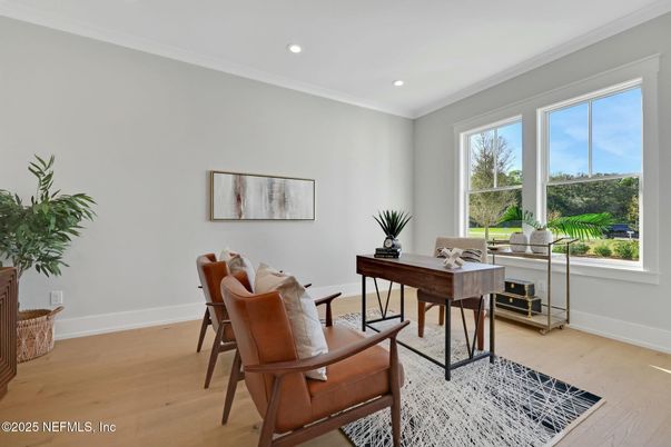 Home Office, Interior, Recessed Lighting, Wood Texture Flooring