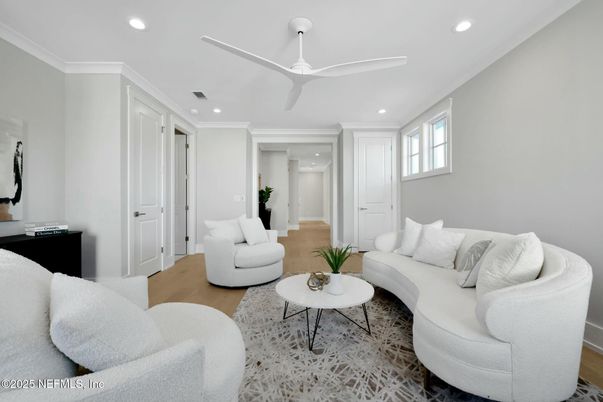 Interior, Living room, Recessed Lighting, Wood Texture Flooring