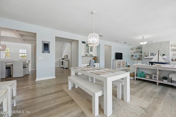 Dining room, Interior, Kitchen, Pendant Lights, Wood Texture Flooring