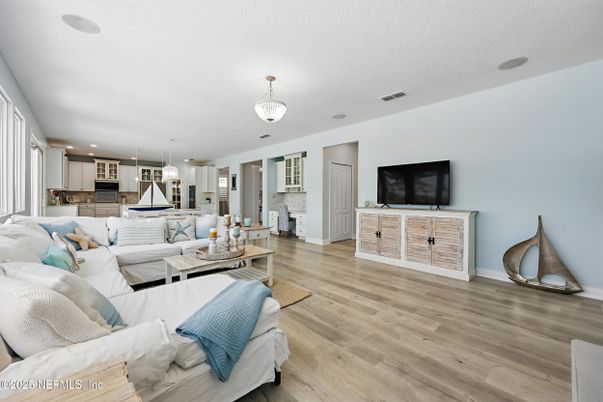 Interior, Kitchen, Living room, Pendant Lights, Recessed Lighting, Wood Texture Flooring