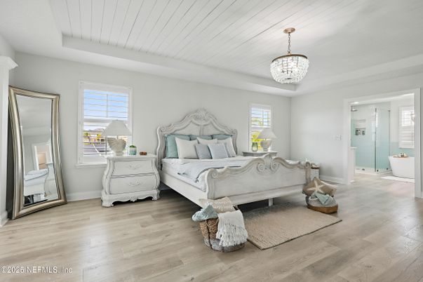 Bedroom, Chandelier, Interior, Wood Texture Flooring