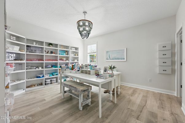 Chandelier, Home Office, Interior, Wood Texture Flooring