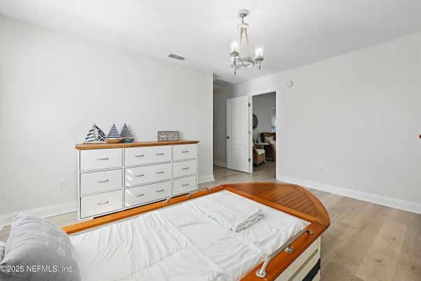 Bedroom, Chandelier, Interior, Wood Texture Flooring