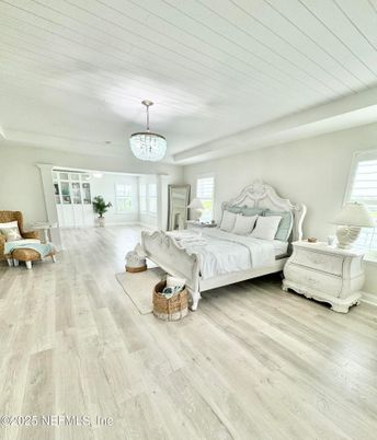 Bedroom, Chandelier, Interior, Wood Texture Flooring