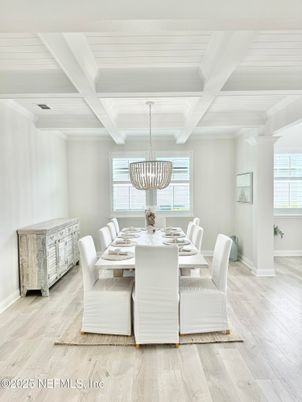 Dining room, Interior, Pendant Lights, Wood Texture Flooring