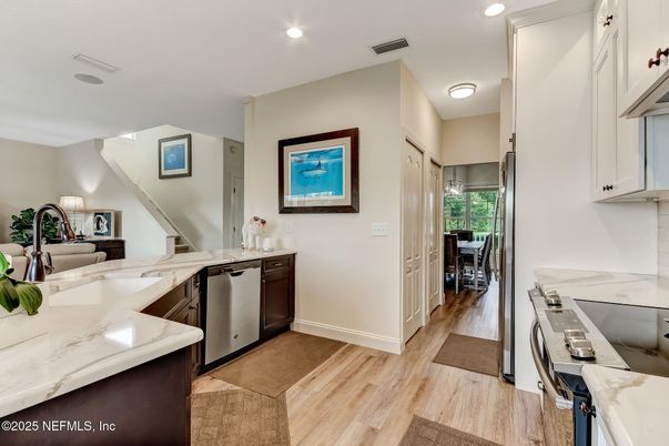 Interior, Kitchen, Recessed Lighting, Wood Texture Flooring