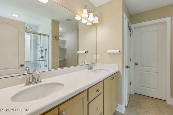 Bathroom, Dual Sink Vanities, Glass Shower, Interior, Recessed Lighting