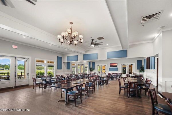 Chandelier, Dining room, Interior, Recessed Lighting, Wood Texture Flooring