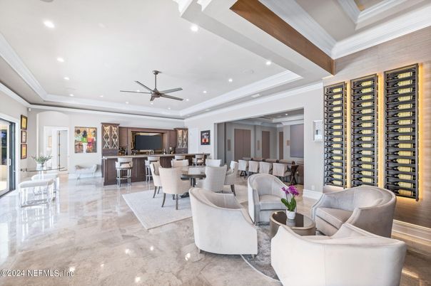 Dining room, Interior, Living room, Recessed Lighting, Wine Storage