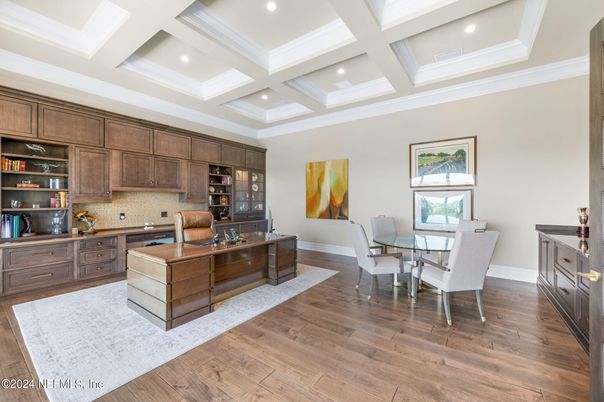 Dining room, Interior, Kitchen, Recessed Lighting, Wood Texture Flooring