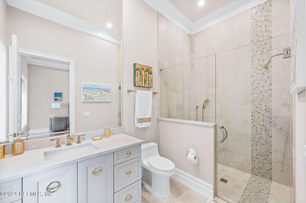 Bathroom, Glass Shower, Interior, Recessed Lighting