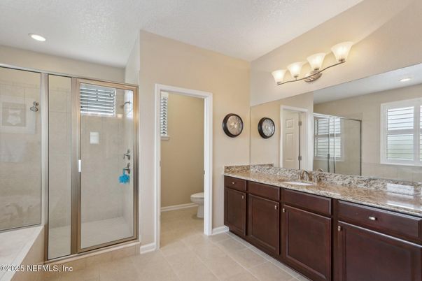Bathroom, Dual Sink Vanities, Glass Shower, Interior, Recessed Lighting
