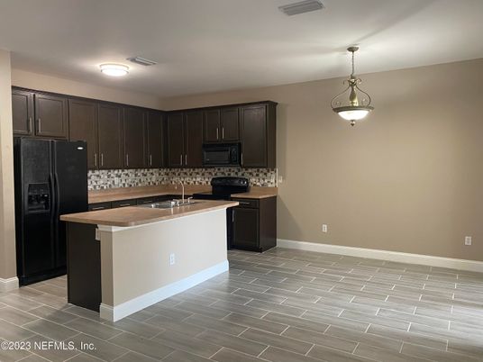 Interior, Kitchen, Pendant Lights, Wood Texture Flooring