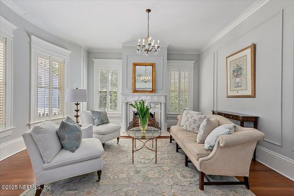 Chandelier, Fireplace, Interior, Living room, Wood Texture Flooring