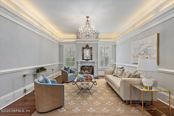 Chandelier, Fireplace, Interior, Living room, Wood Texture Flooring