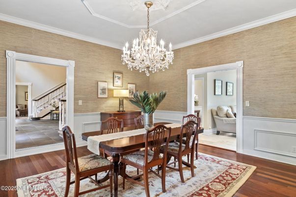 Chandelier, Dining room, Interior, Wood Texture Flooring