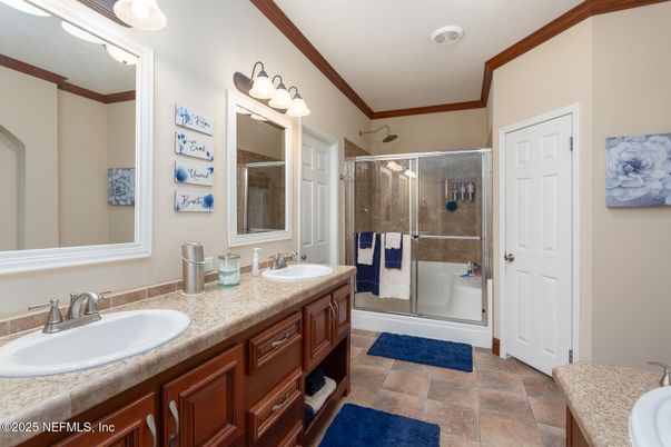 Bathroom, Dual Sink Vanities, Glass Shower, Interior