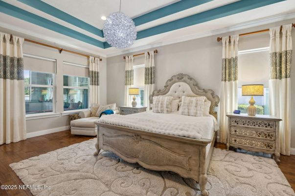 Bedroom, Interior, Pendant Lights, Recessed Lighting, Wood Texture Flooring