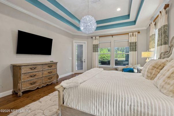 Bedroom, Interior, Pendant Lights, Recessed Lighting, Wood Texture Flooring