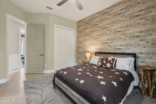 Bedroom, Interior, Stone Walls, Wood Texture Flooring