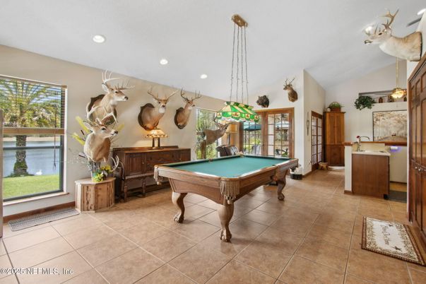 Billiard Table, Game Room, Interior, Pendant Lights, Recessed Lighting