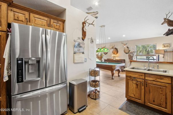 Billiard Table, Game Room, Interior, Kitchen, Pendant Lights, Recessed Lighting, Stainless Steel Appliances