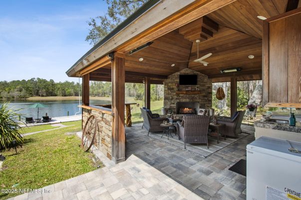 Exterior, Fireplace, Lake, Water