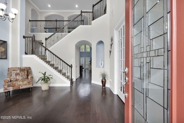 Chandelier, Interior, Recessed Lighting, Wood Texture Flooring