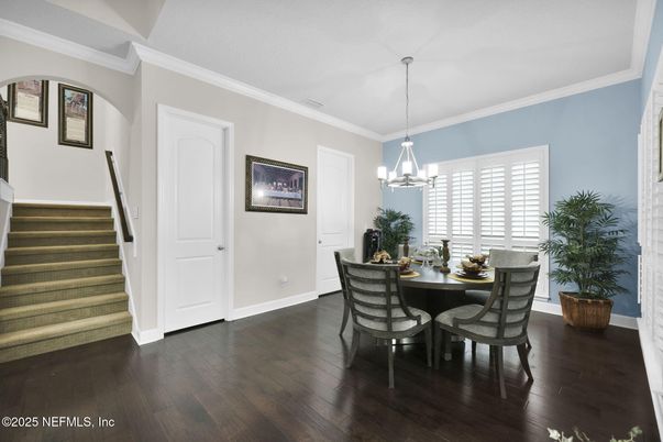 Chandelier, Dining room, Interior, Pendant Lights, Wood Texture Flooring
