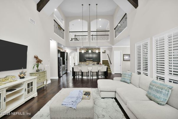 Dining room, Interior, Kitchen, Living room, Pendant Lights, Recessed Lighting, Wooden Beams, Wood Texture Flooring