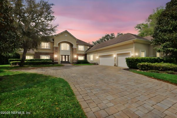 Attached, Backyard, Exterior, Facade, Brick Facade, French Provincial
