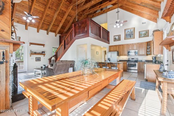 Dining room, Interior, Kitchen, Stainless Steel Appliances, Wooden Beams, Wooden Ceilings