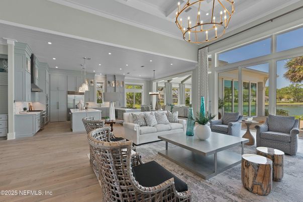 Chandelier, Dining room, Interior, Kitchen, Living room, Pendant Lights, Recessed Lighting, Wood Texture Flooring