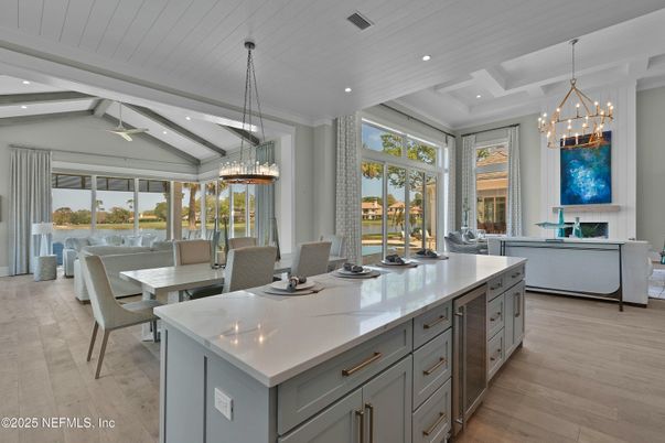 Chandelier, Dining room, Interior, Kitchen, Living room, Pendant Lights, Recessed Lighting, Wood Texture Flooring