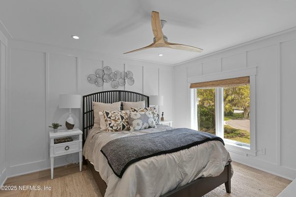 Bedroom, Interior, Recessed Lighting, Wood Texture Flooring