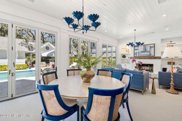 Dining room, Fireplace, Interior, Living room, Pendant Lights, Recessed Lighting