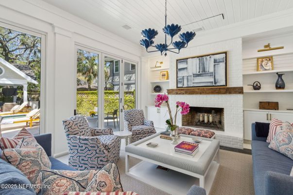 Fireplace, Interior, Living room, Pendant Lights