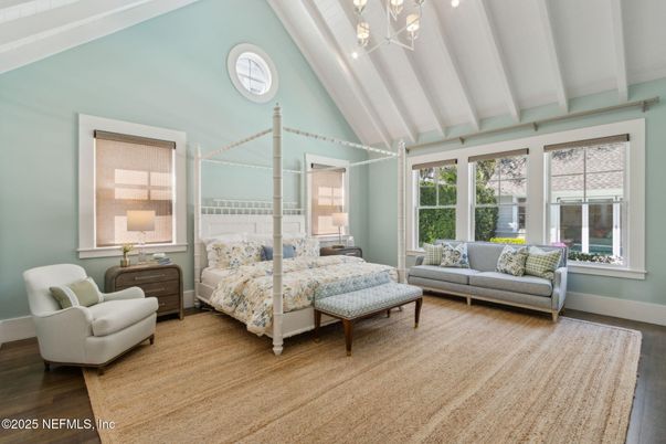 Bedroom, Interior, Pendant Lights, Wood Texture Flooring