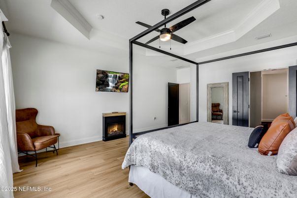 Bedroom, Fireplace, Interior, Wood Texture Flooring