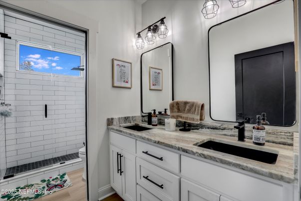 Bathroom, Dual Sink Vanities, Interior, Wood Texture Flooring