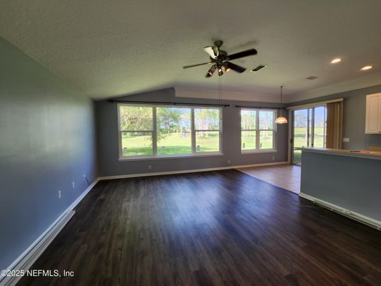 Empty room, Interior, Pendant Lights, Recessed Lighting, Wood Texture Flooring