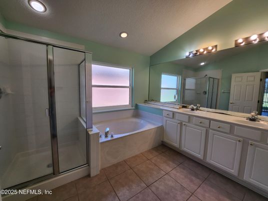 Bathroom, Dual Sink Vanities, Glass Shower, Interior, Recessed Lighting