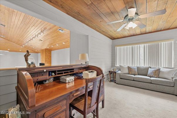 Home Office, Interior, Recessed Lighting, Wooden Ceilings