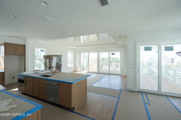 Interior, Kitchen, Recessed Lighting, Wood Texture Flooring