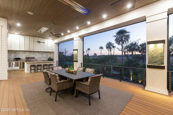 Dining room, Interior, Kitchen, Pendant Lights, Recessed Lighting, Stainless Steel Appliances, Wooden Ceilings, Wood Texture Flooring