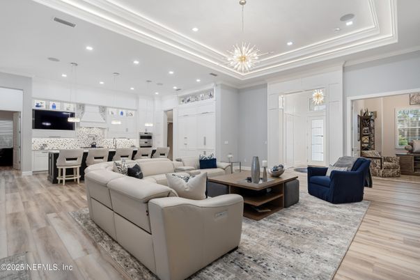 Dining room, Interior, Kitchen, Living room, Pendant Lights, Recessed Lighting, Stainless Steel Appliances, Wood Texture Flooring