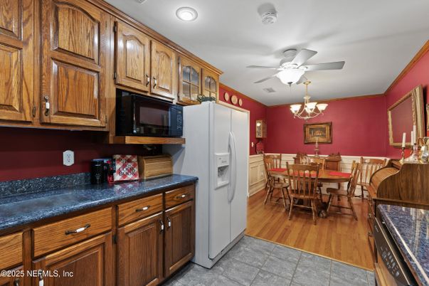Dining room, Interior, Kitchen, Recessed Lighting, Wood Texture Flooring